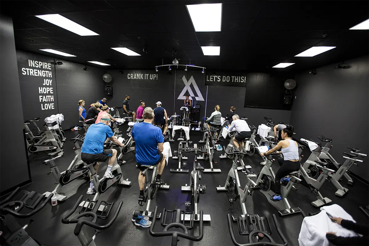 a group cycling class